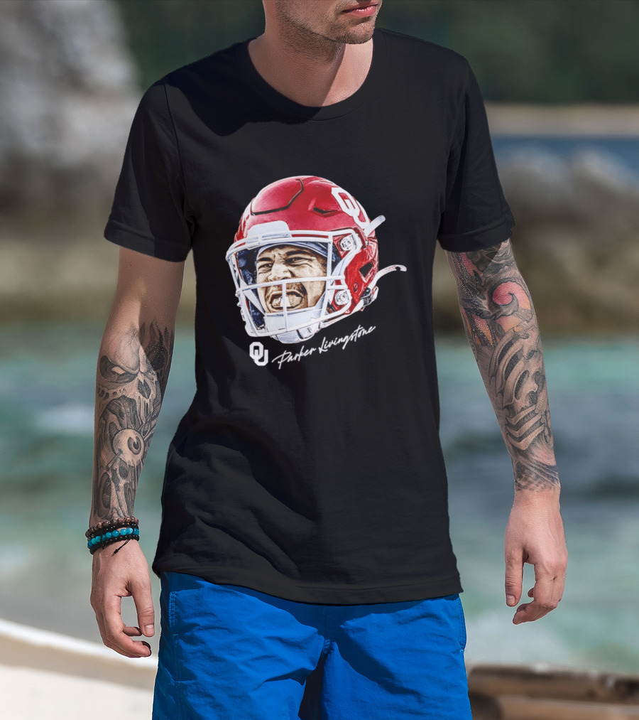 Oklahoma Sooners Parker Livingstone Football Swag Head OU Helmet T-Shirt
