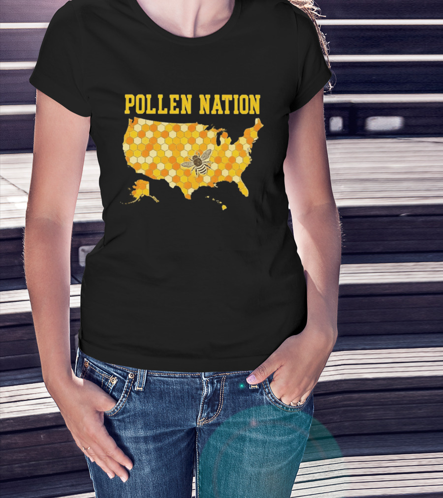 Pollen Nation USA Honeycomb Map Bee T-Shirt