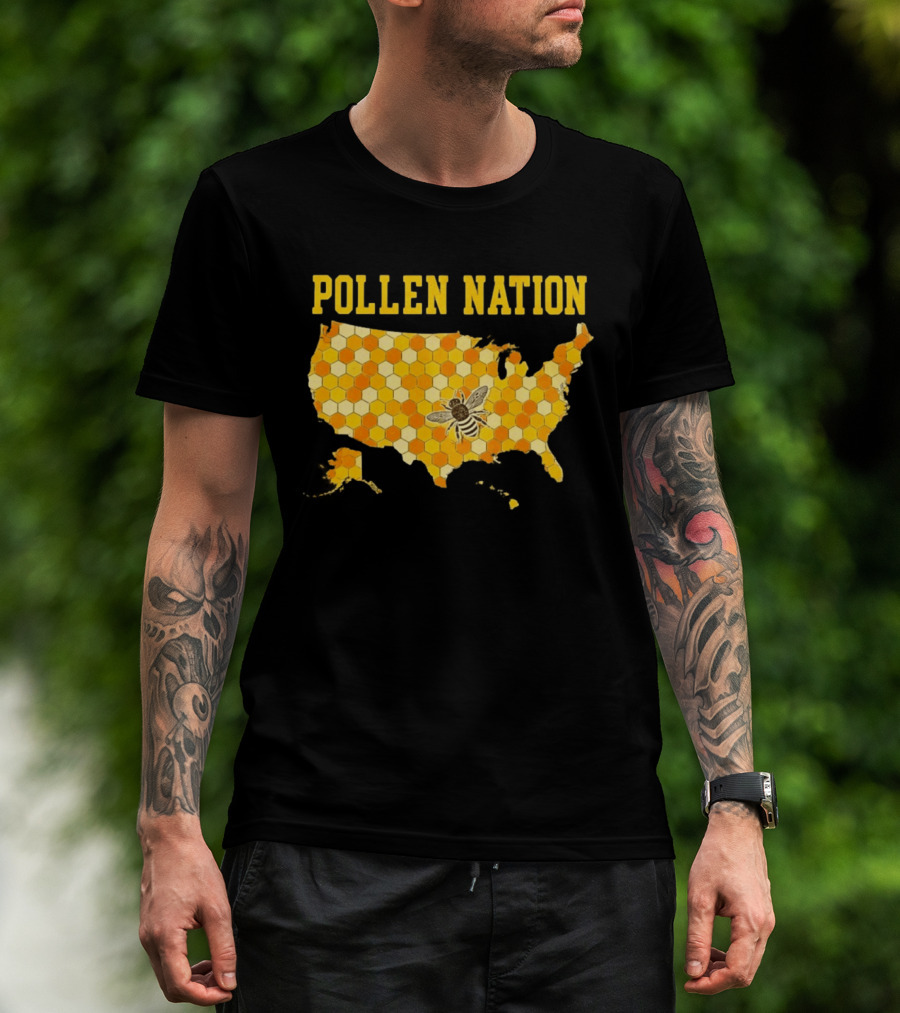 Pollen Nation USA Honeycomb Map Bee T-Shirt