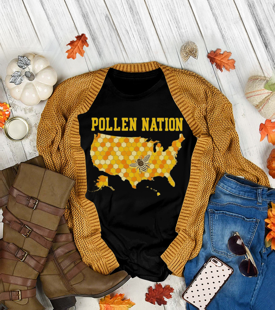 Pollen Nation USA Honeycomb Map Bee T-Shirt