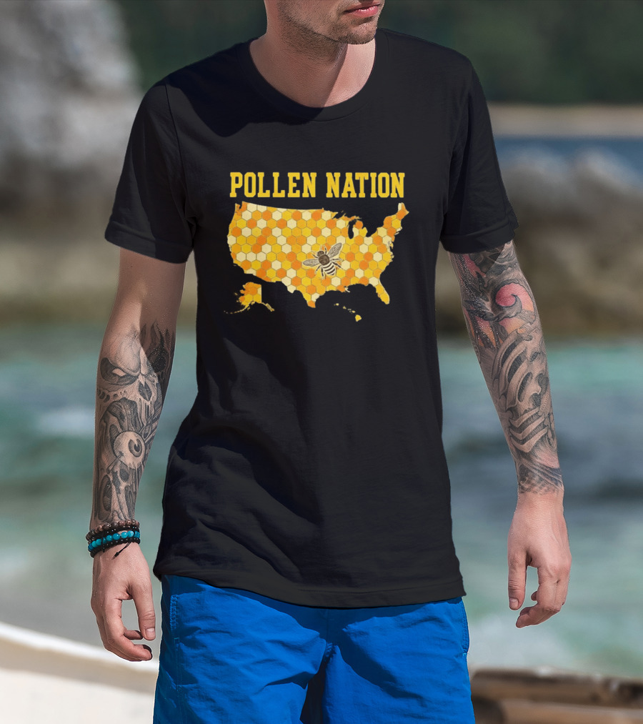 Pollen Nation USA Honeycomb Map Bee T-Shirt