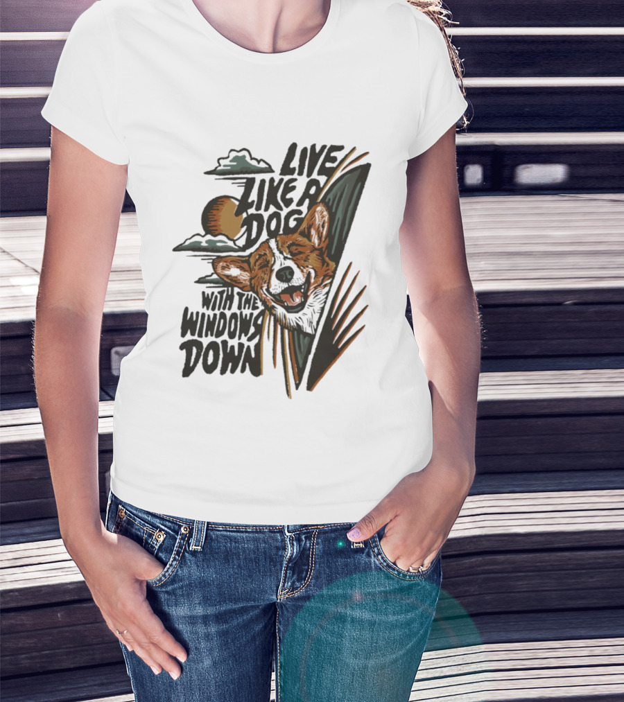 Live Like A Dog With The Windows Down Retro Sunset Dog T-Shirt