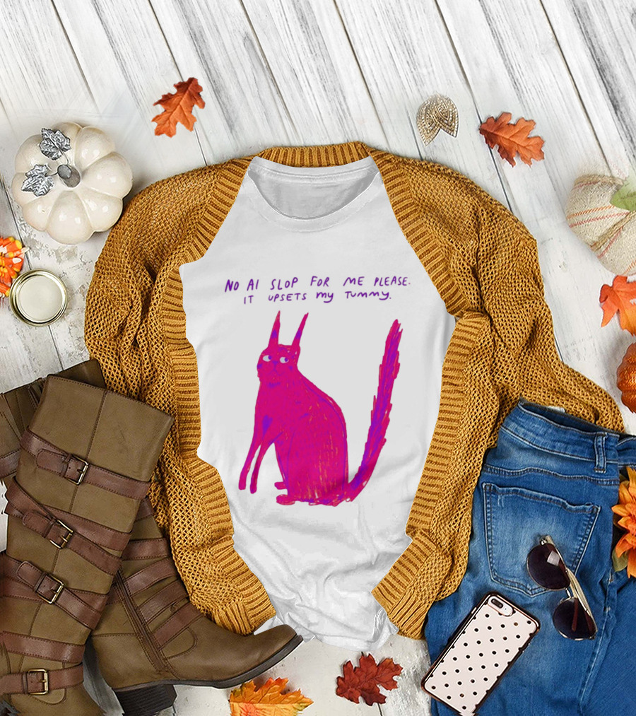 No AI Slop For Me Please It Upsets My Tummy Pink Cat T-Shirt