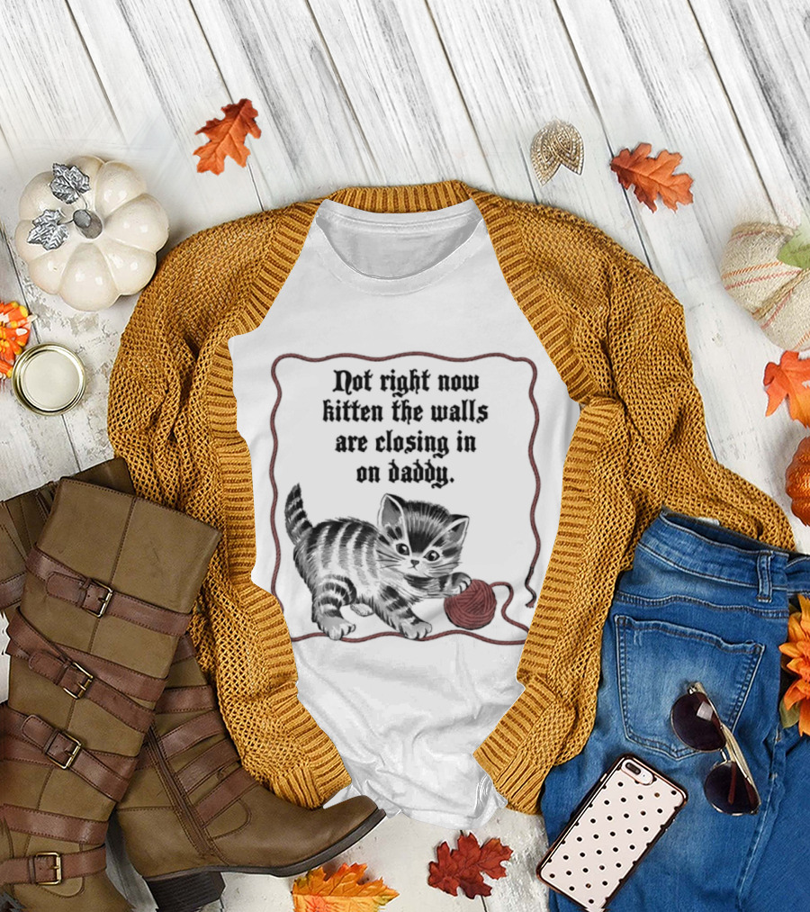 Not Right Now Kitten The Walls Are Closing In On Daddy Yarn T-Shirt
