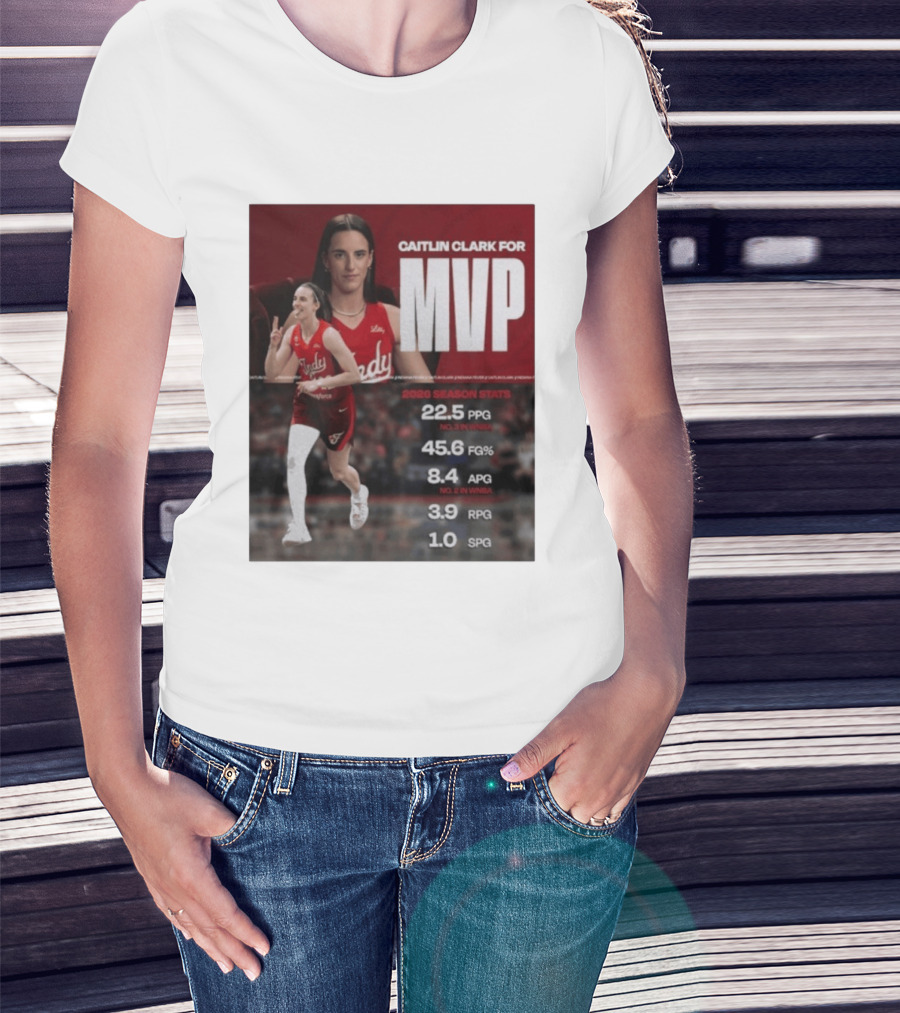 Caitlin Clark For MVP 2026 Stats 22.5 PPG 45.6 FG% 8.4 APG 3.9 RPG 1.0 SPG T-Shirt