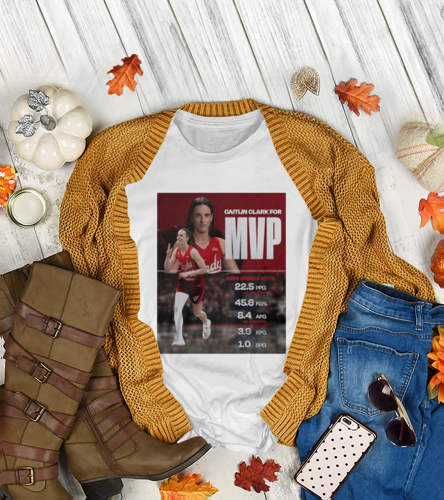 Caitlin Clark For MVP 2026 Stats 22.5 PPG 45.6 FG% 8.4 APG 3.9 RPG 1.0 SPG T-Shirt