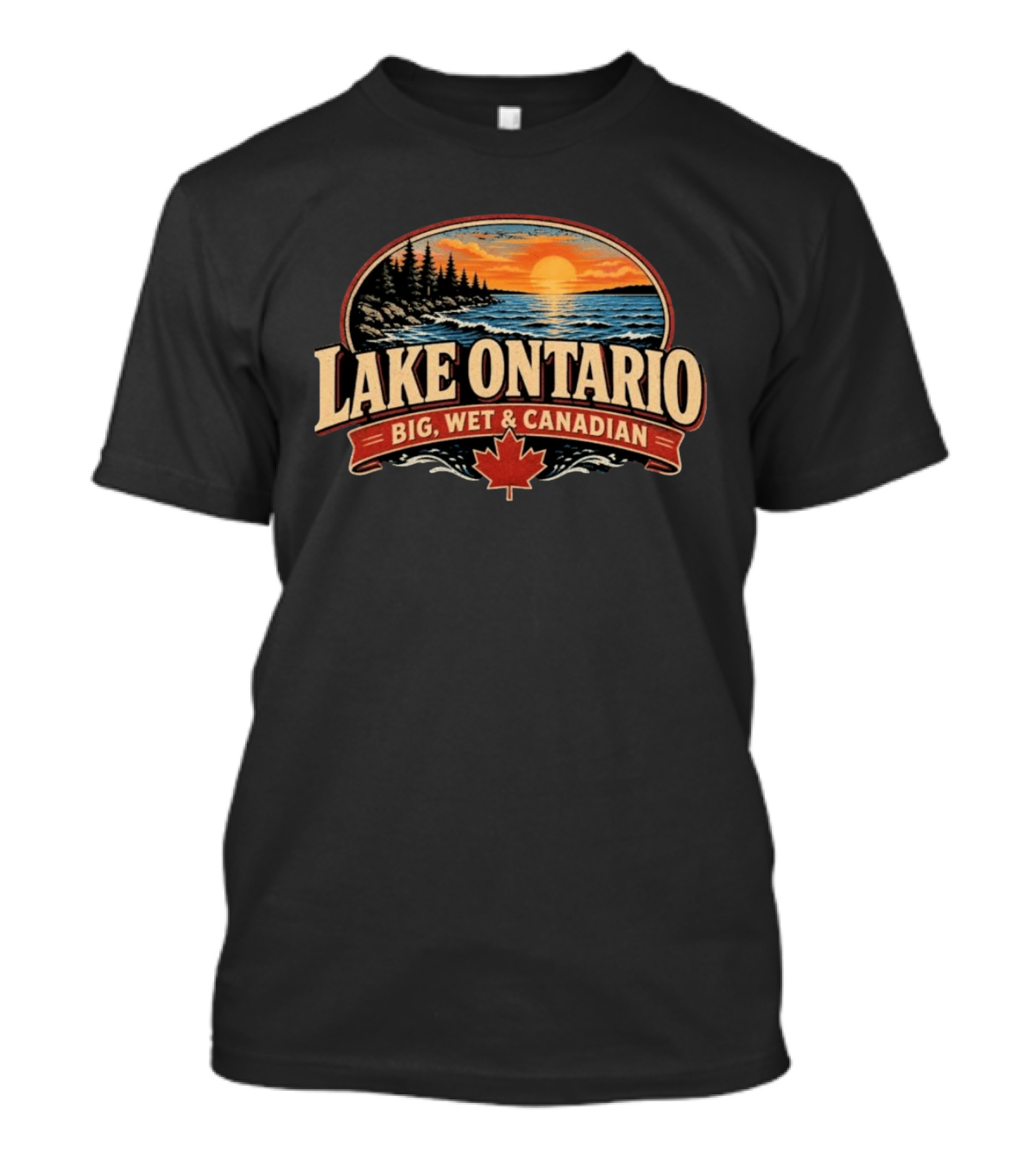 Lake Ontario Big Wet And Canadian Sunset Canadian Maple Leaf T-Shirt