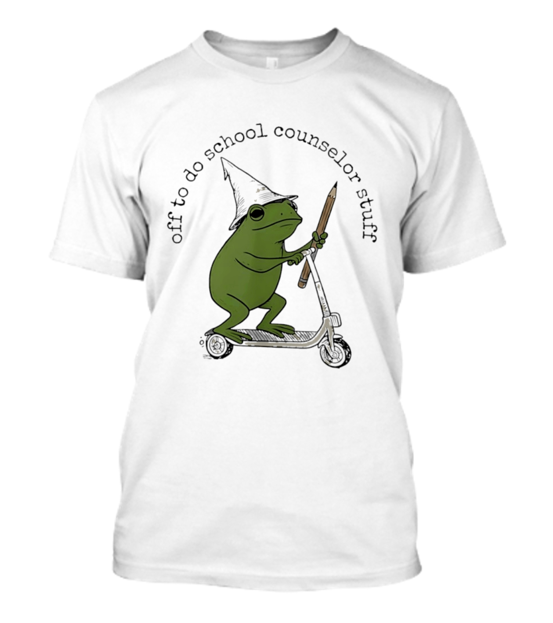 Frog Off To Do School Counselor Stuff With Wizard Hat Riding Scooter T-Shirt