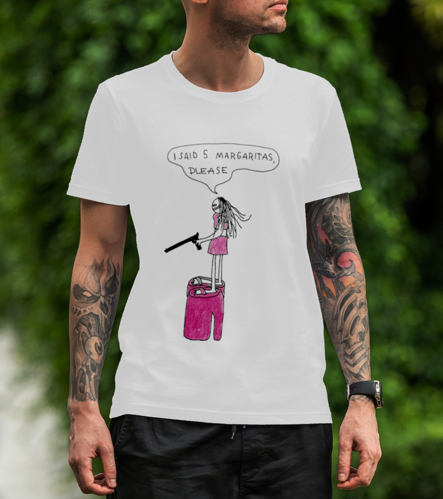I Said 5 Margaritas Please Funny Stick Figure Woman On Chair T-Shirt