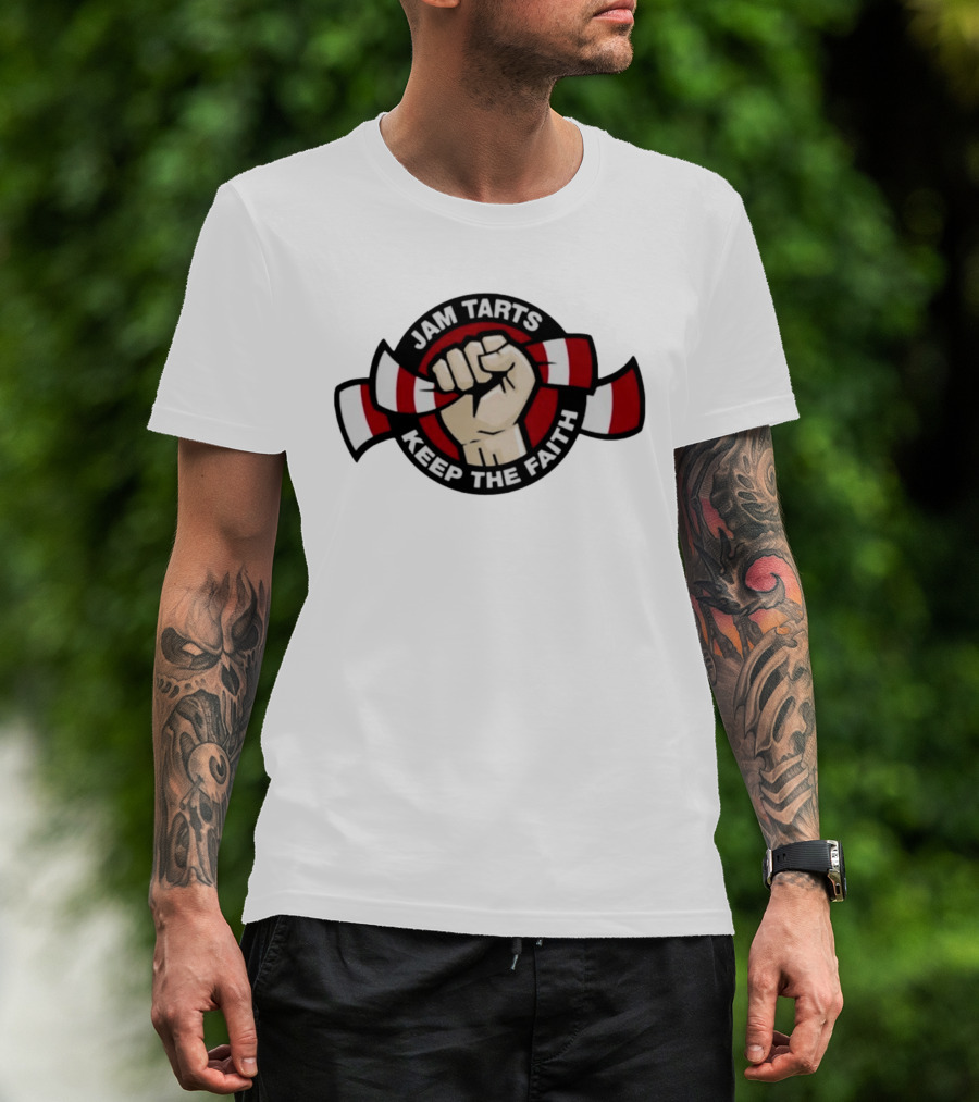 Jam Tarts Keep The Faith Fist Logo Red And White Ribbon T-Shirt