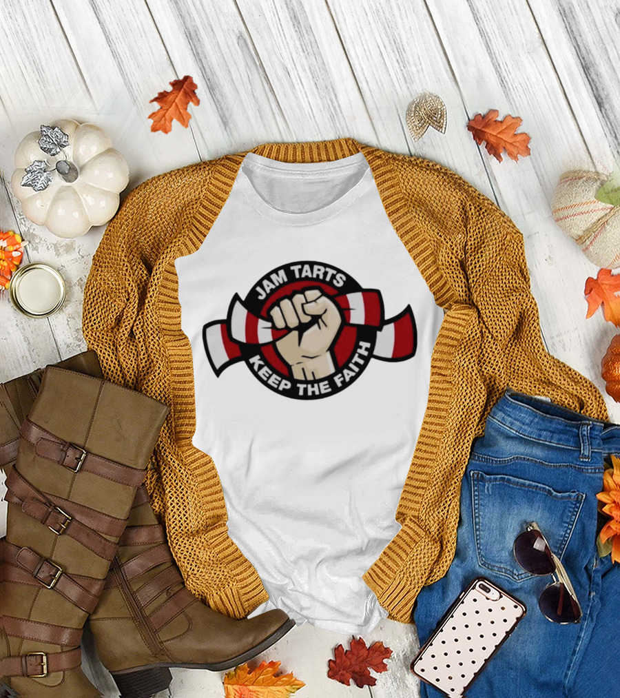 Jam Tarts Keep The Faith Fist Logo Red And White Ribbon T-Shirt