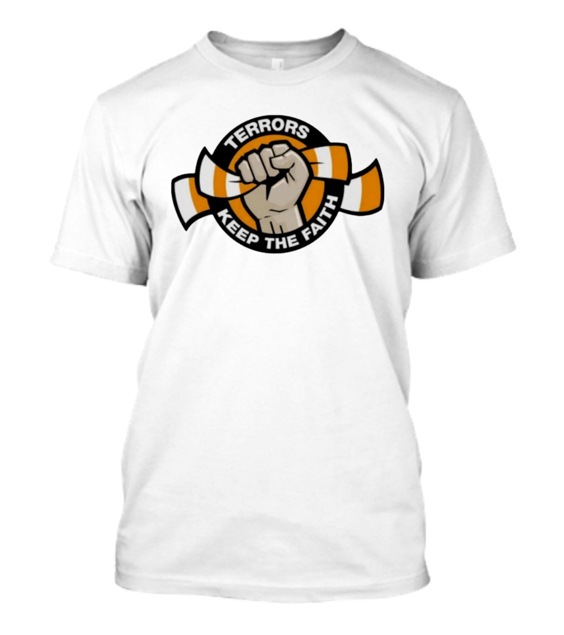 Terrors Keep The Faith Fist Holding Orange And White Scarf T-Shirt