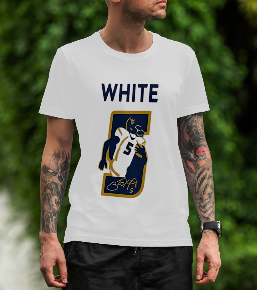 West Virginia Mountaineers Pat White Number 5 Signature 2026 T-Shirt