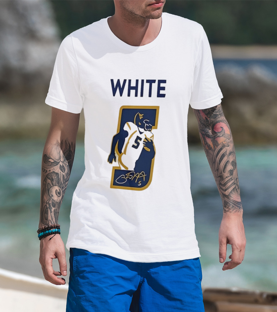 West Virginia Mountaineers Pat White Number 5 Signature 2026 T-Shirt