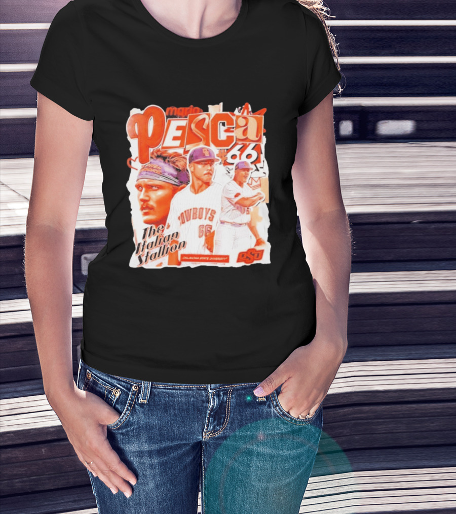 Mario Pesca 66 Oklahoma State Cowboys The Italian Stallion OSU Baseball T-Shirt