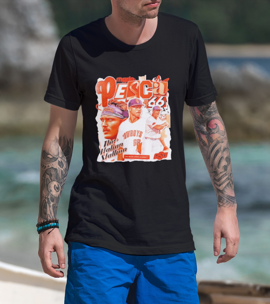 Mario Pesca 66 Oklahoma State Cowboys The Italian Stallion OSU Baseball T-Shirt