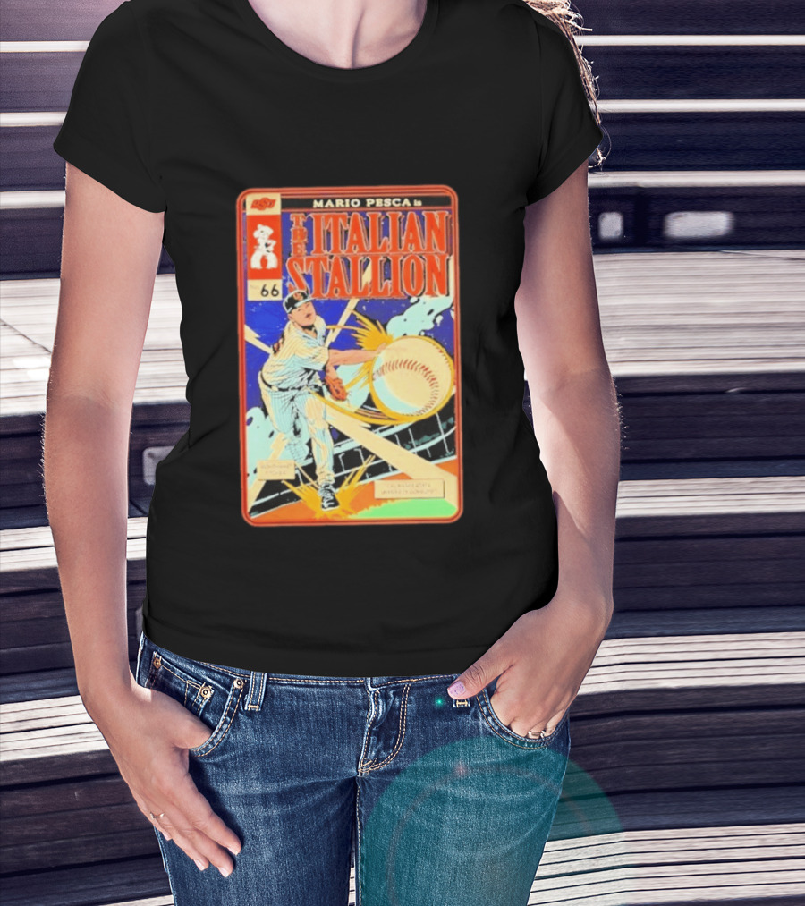 Mario Pesca The Italian Stallion Comic No 66 Oklahoma State Cowboys Baseball T-Shirt