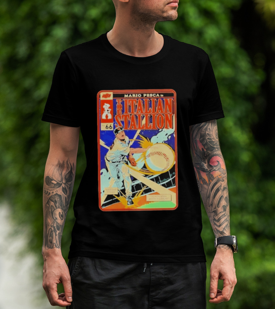 Mario Pesca The Italian Stallion Comic No 66 Oklahoma State Cowboys Baseball T-Shirt