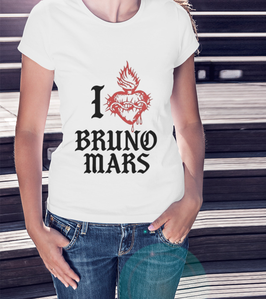 I Heart Bruno Mars Romantic Tour Flame Heart T-Shirt