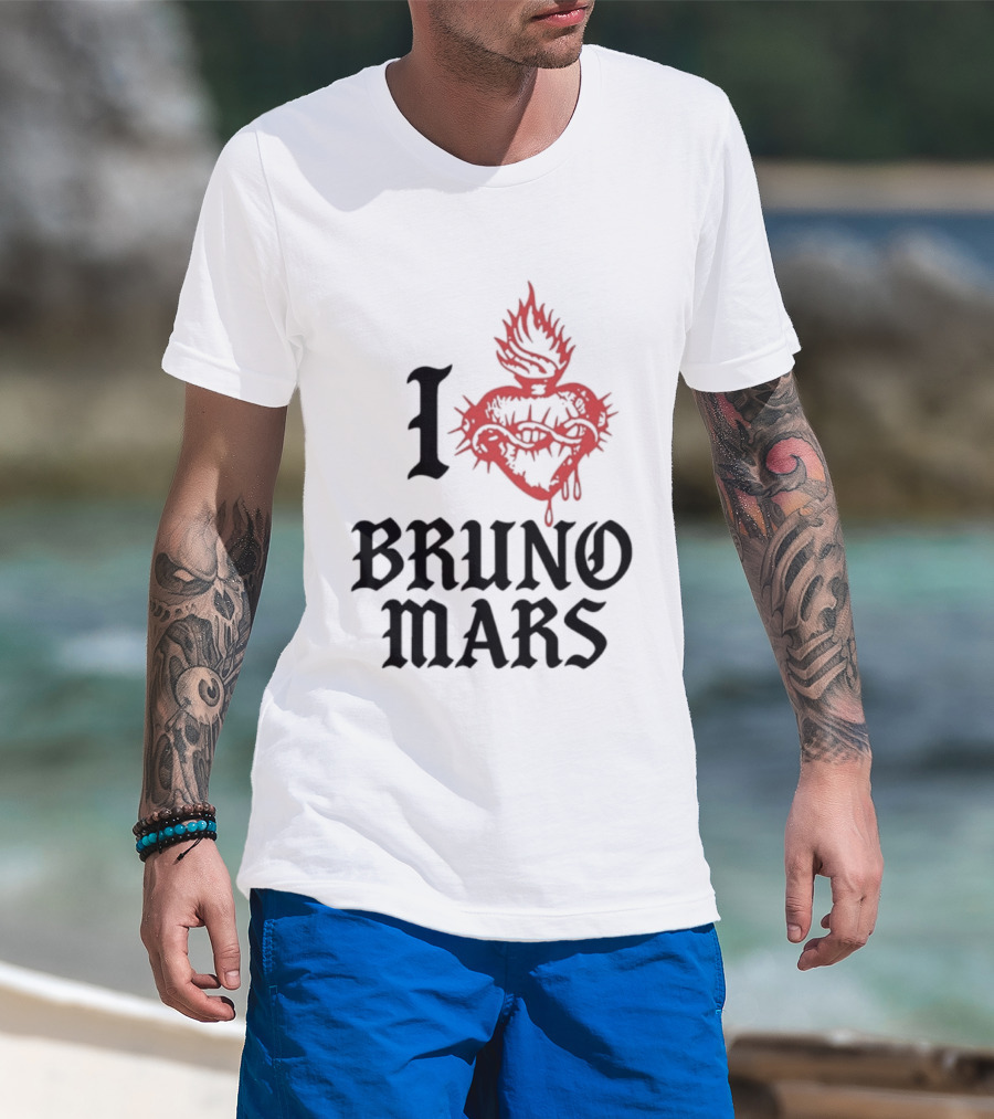 I Heart Bruno Mars Romantic Tour Flame Heart T-Shirt