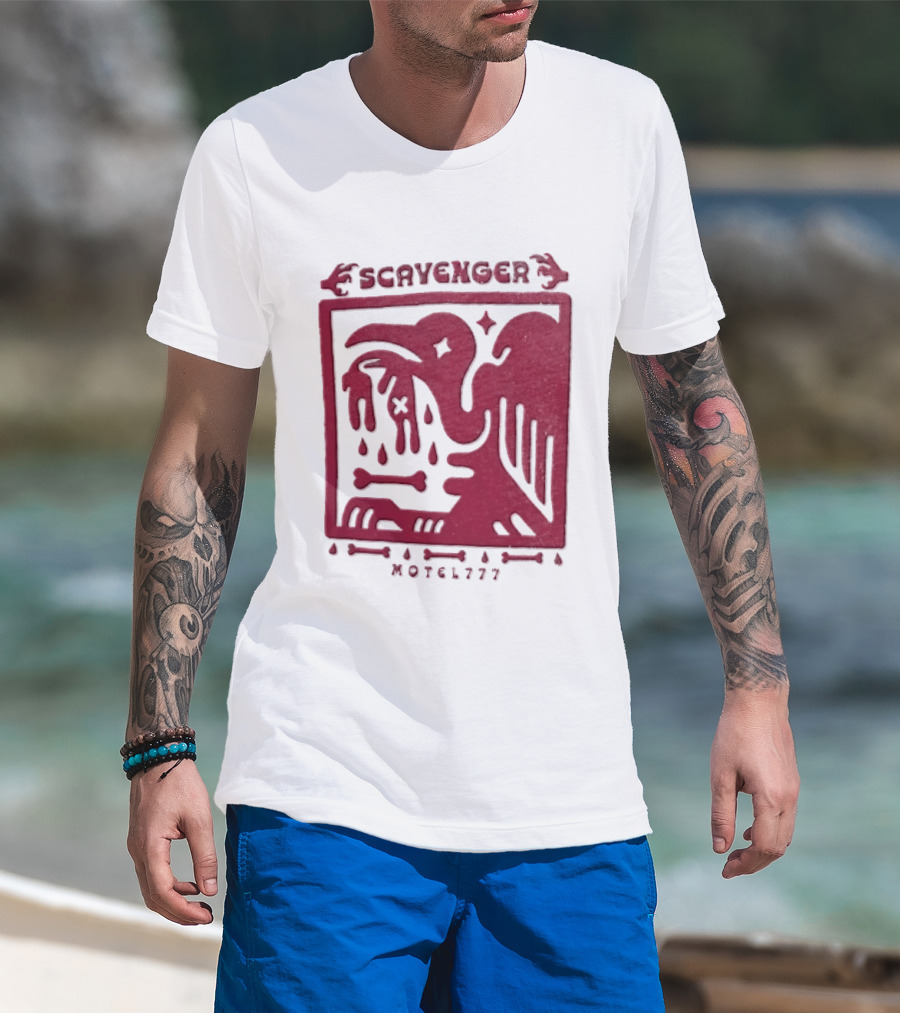 Scavenger Motel 777 Bird Design With Bones And Droplets T-Shirt