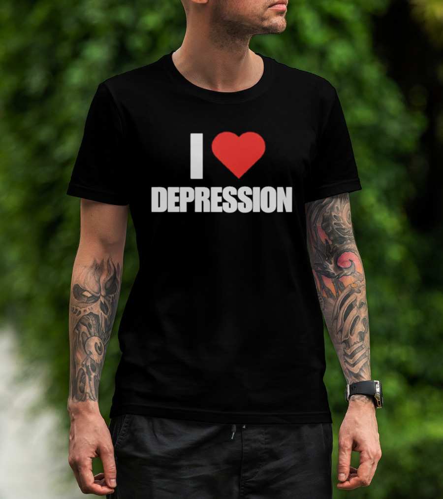 I Heart Depression Text With Red Love T-Shirt
