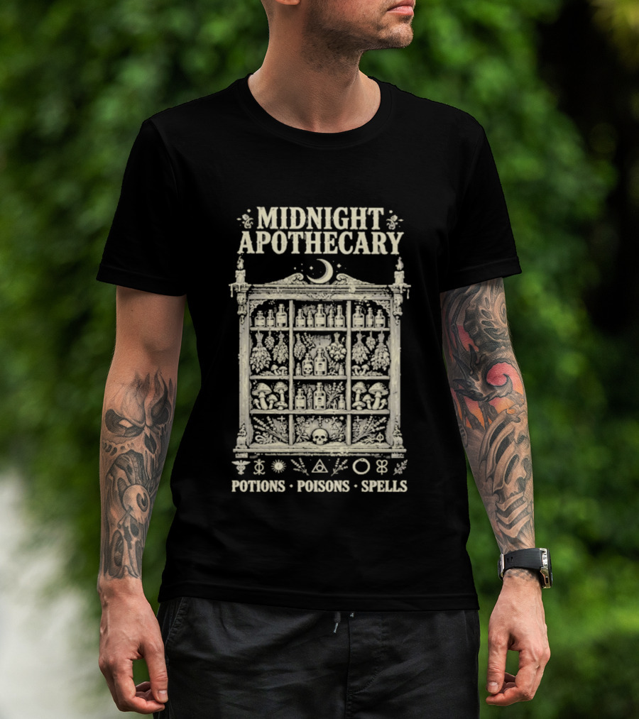 Midnight Apothecary Potions Poisons Spells Halloween Witch T-Shirt
