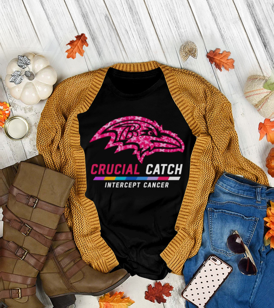Baltimore Ravens Crucial Catch Intercept Cancer 2026 Pink Awareness Campaign T-Shirt