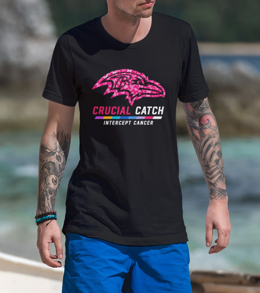Baltimore Ravens Crucial Catch Intercept Cancer 2026 Pink Awareness Campaign T-Shirt
