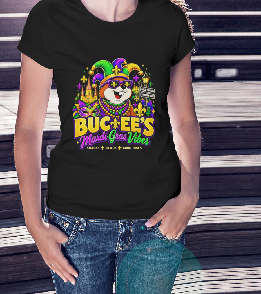 Buc Ee's Mardi Gras Vibes Snacks Beads Good Times T-Shirt