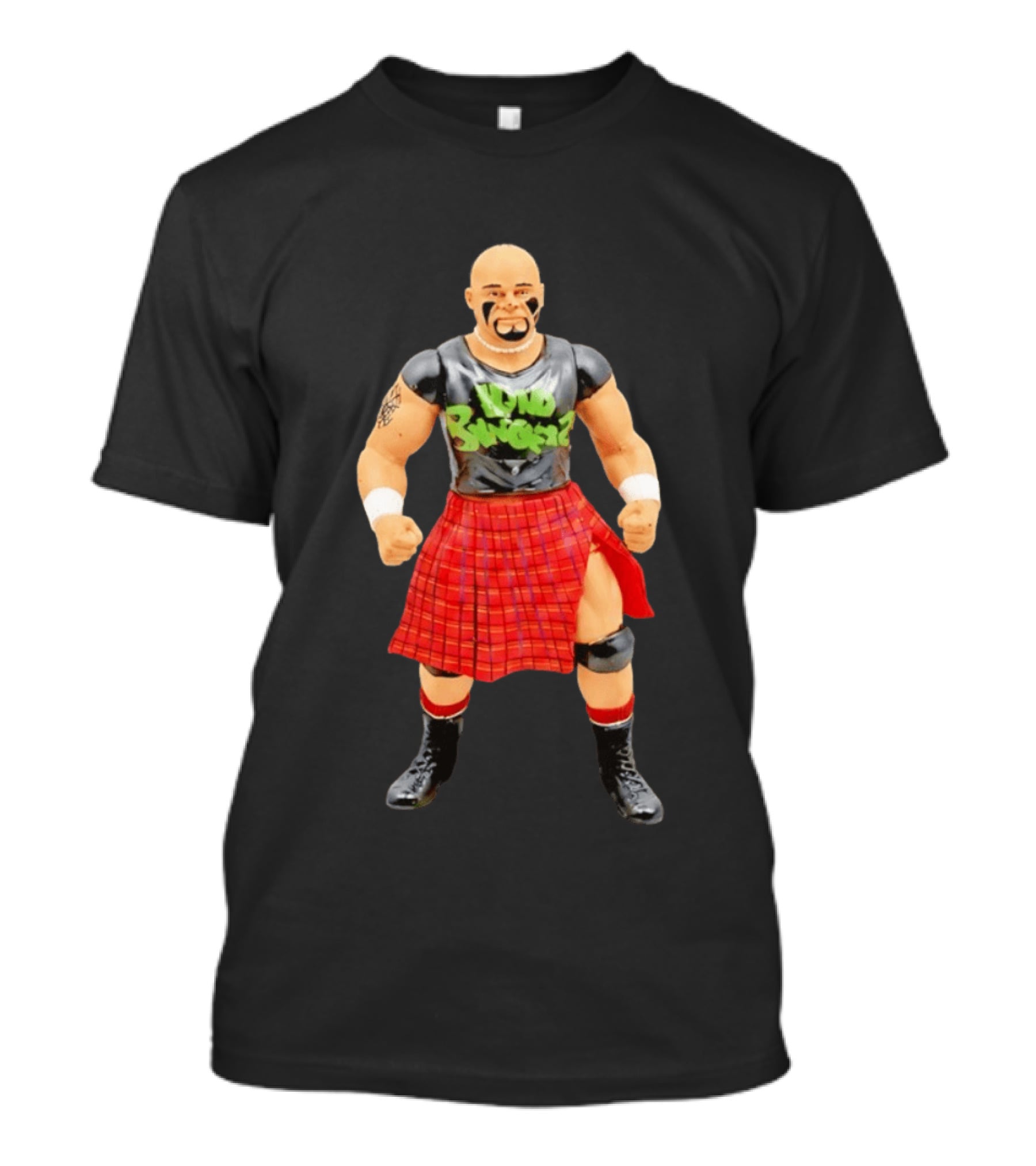 Loud Knockers Wrestling Figure In Red Plaid Skirt T-Shirt