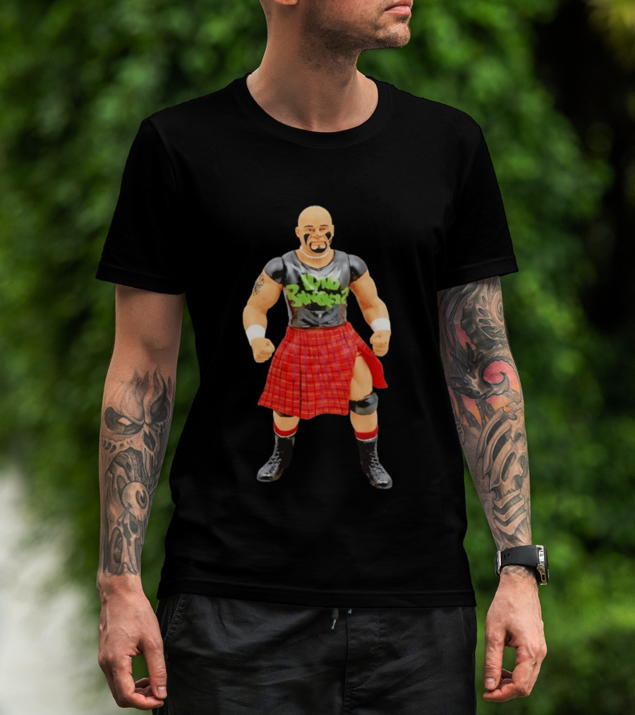 Loud Knockers Wrestling Figure In Red Plaid Skirt T-Shirt