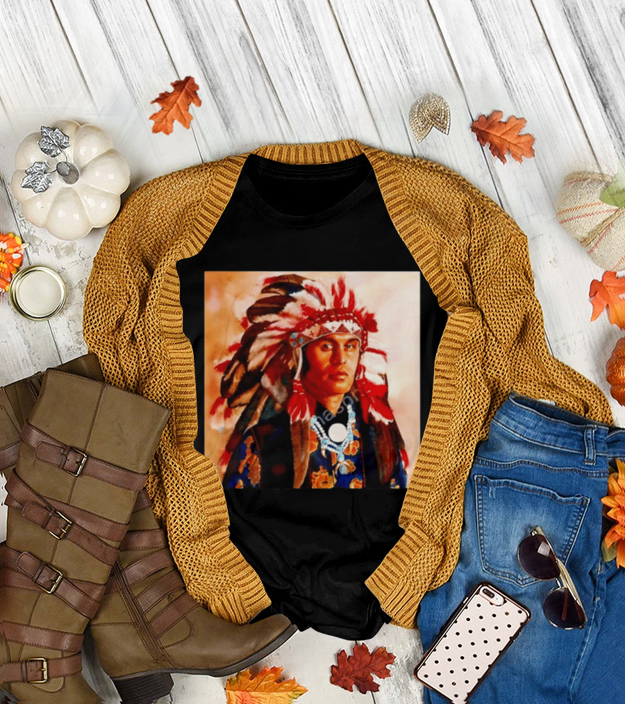 Chief Kirk Native American Indigenous Headdress And Traditional Attire T-Shirt