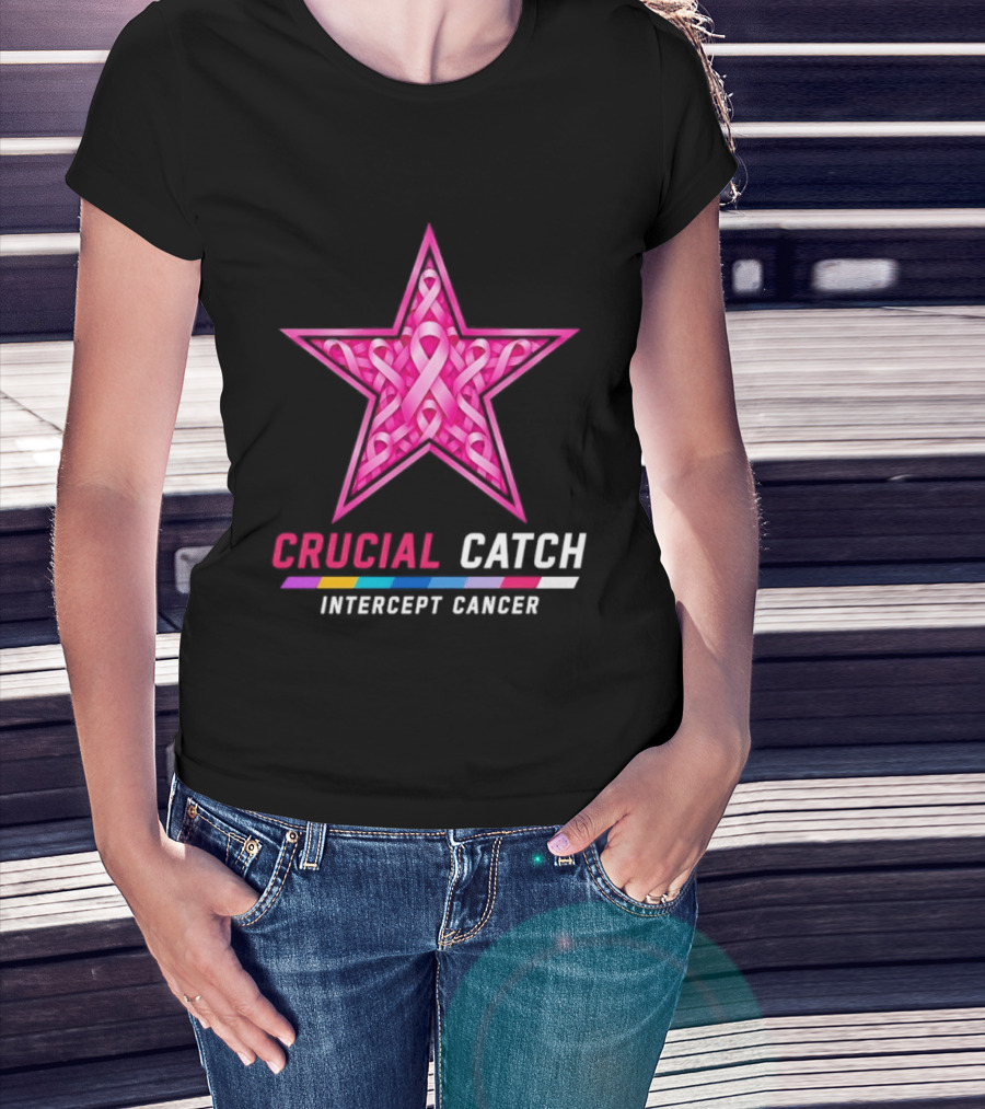 Dallas Cowboys 2026 Crucial Catch Intercept Cancer Pink Ribbon Star T-Shirt