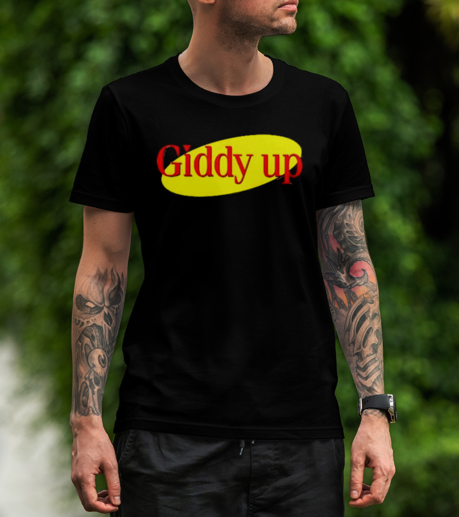 Giddy Up Bold Red Text On Yellow Oval T-Shirt