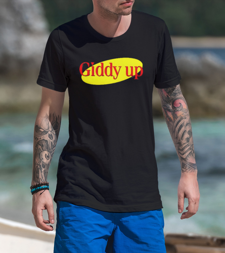 Giddy Up Bold Red Text On Yellow Oval T-Shirt