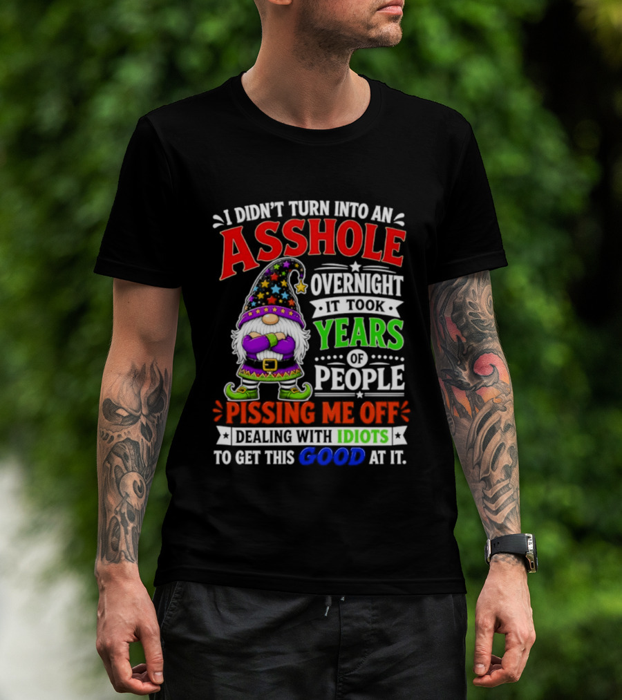 I Didn't Turn Into An Asshole Overnight It Took Years Of People Pissing Me Off Dealing With Idiots Gnome T-Shirt