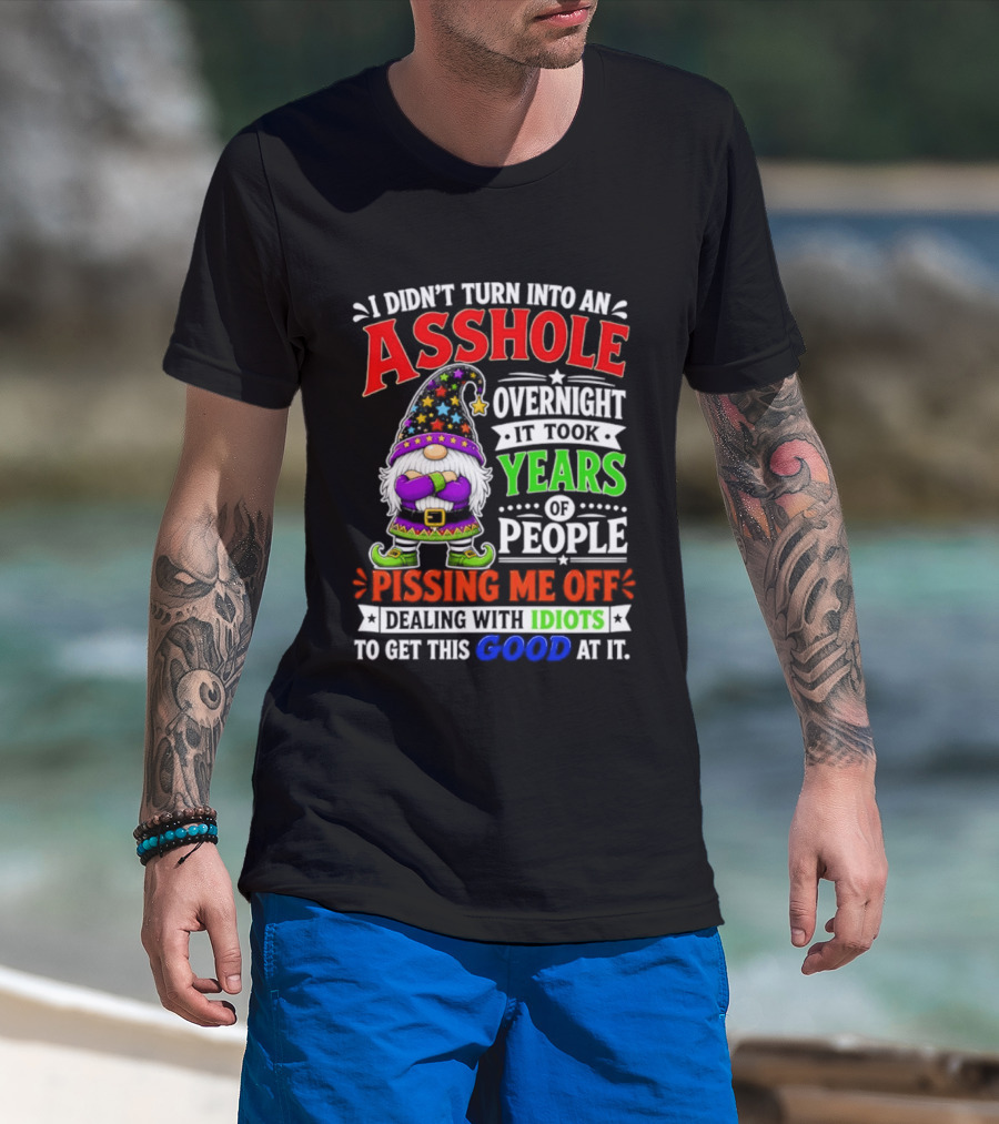 I Didn't Turn Into An Asshole Overnight It Took Years Of People Pissing Me Off Dealing With Idiots Gnome T-Shirt
