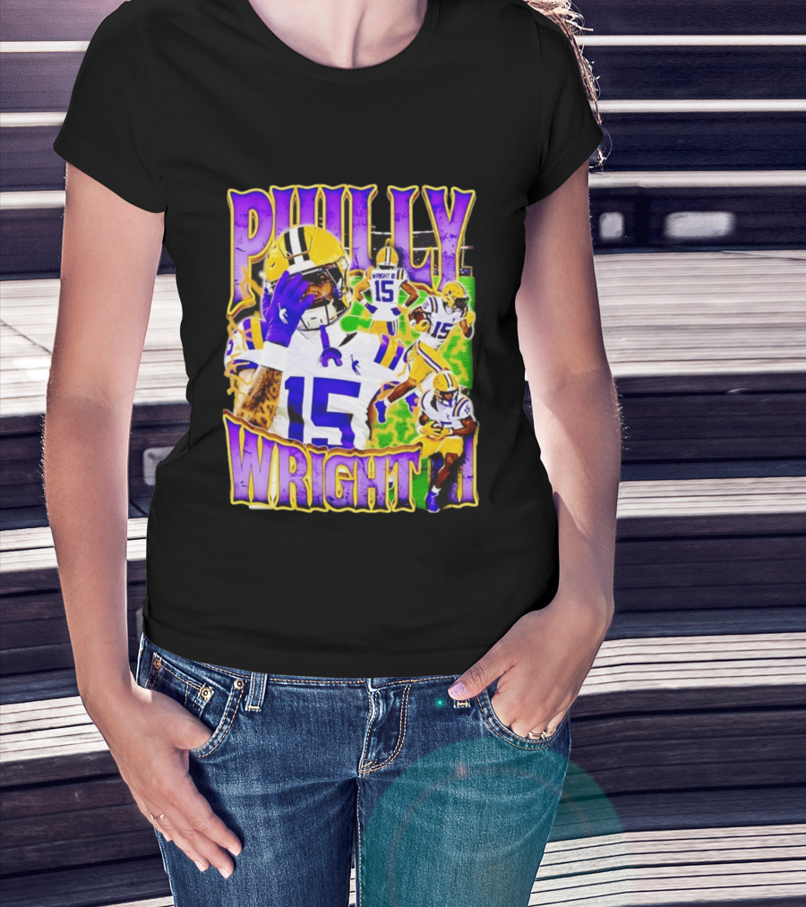Philly Wright III LSU Tigers Football Number 15 Bayou NCAA Player T-Shirt