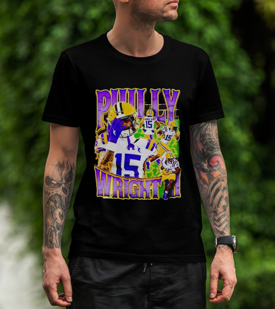 Philly Wright III LSU Tigers Football Number 15 Bayou NCAA Player T-Shirt