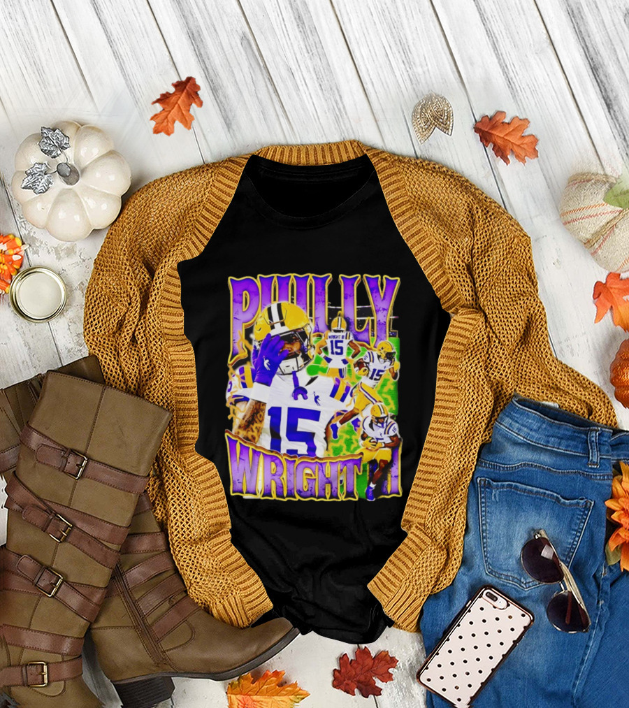 Philly Wright III LSU Tigers Football Number 15 Bayou NCAA Player T-Shirt