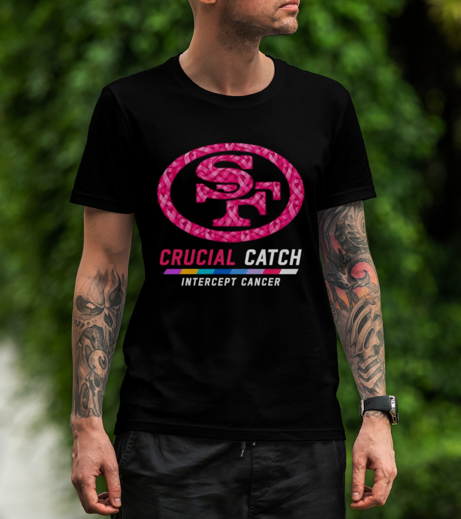San Francisco 49ers 2026 Crucial Catch Intercept Cancer Pink Ribbon T-Shirt
