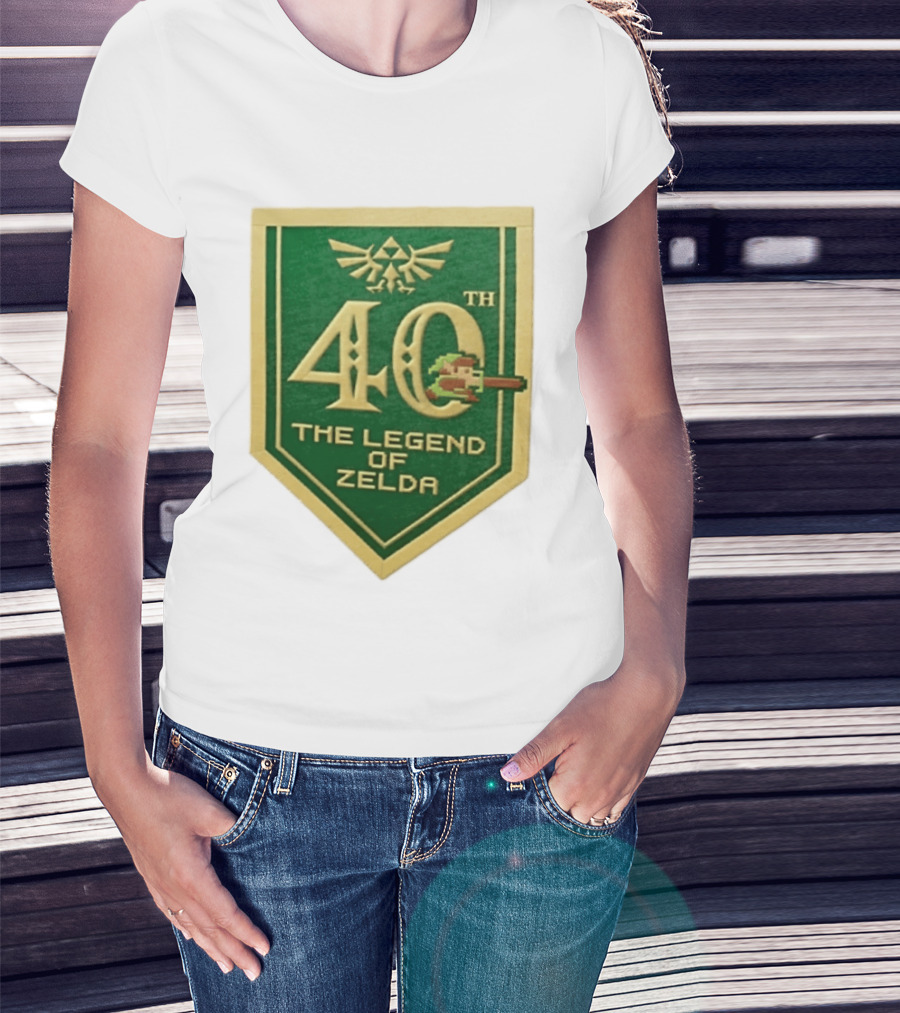 40th Anniversary The Legend Of Zelda With Link Pixel Art And Triforce T-Shirt