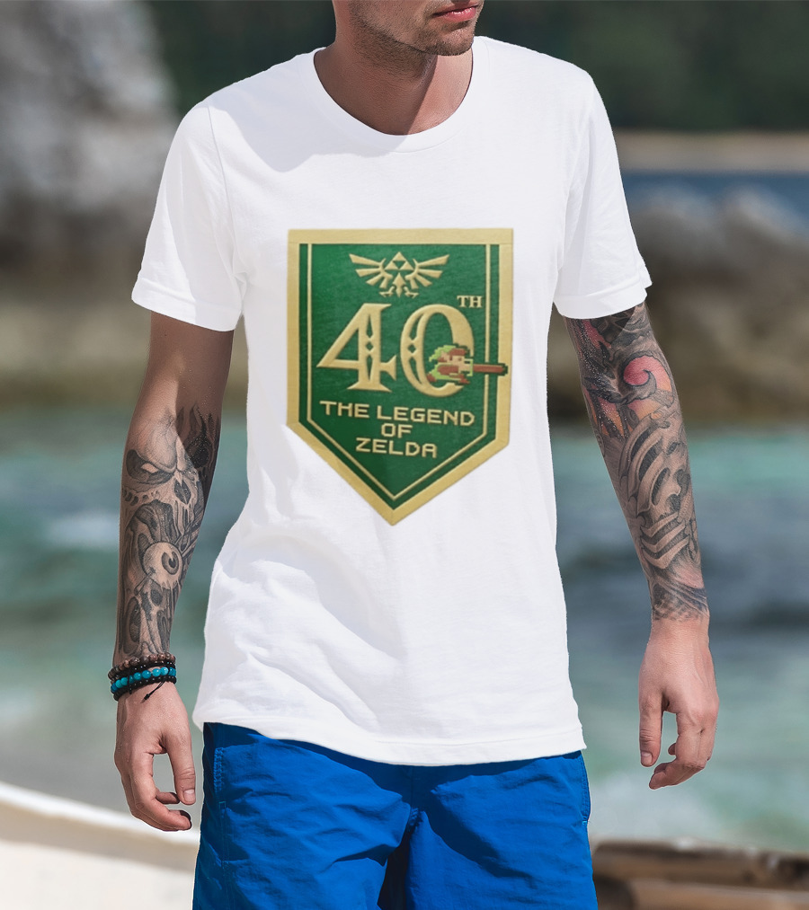 40th Anniversary The Legend Of Zelda With Link Pixel Art And Triforce T-Shirt