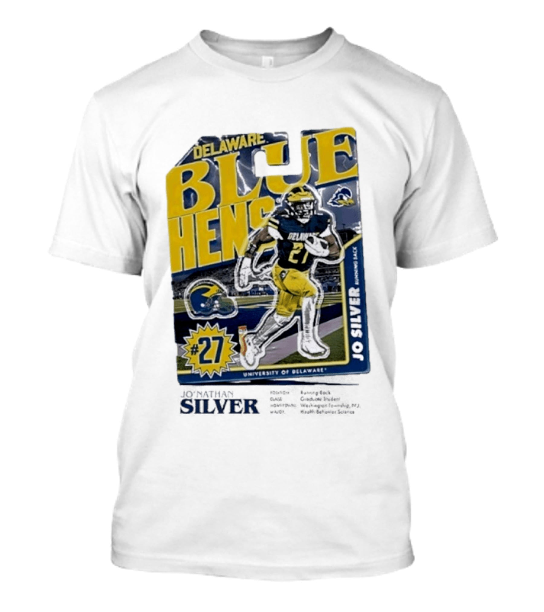 Delaware Blue Hens Jo Silver #27 University Of Delaware Football T-Shirt