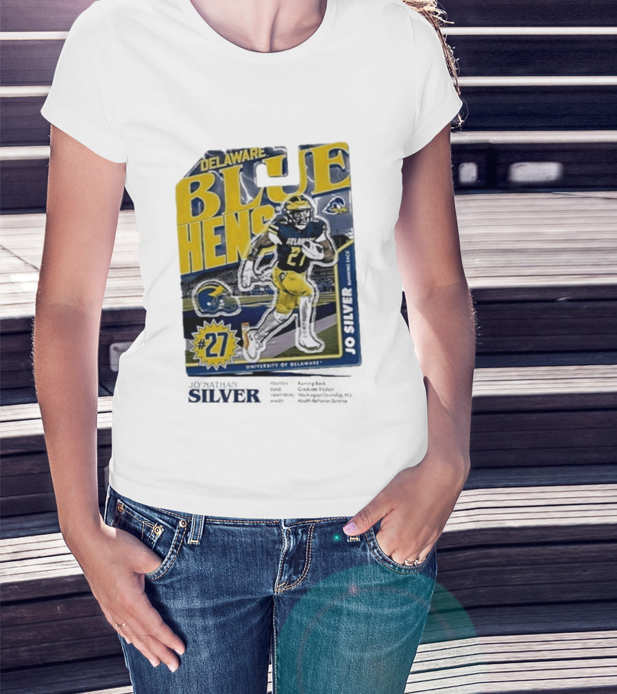 Delaware Blue Hens Jo Silver #27 University Of Delaware Football T-Shirt