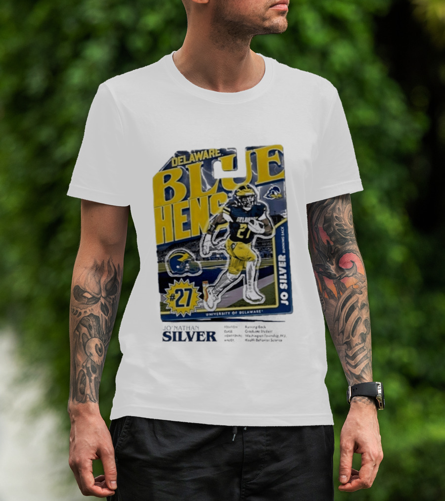 Delaware Blue Hens Jo Silver #27 University Of Delaware Football T-Shirt