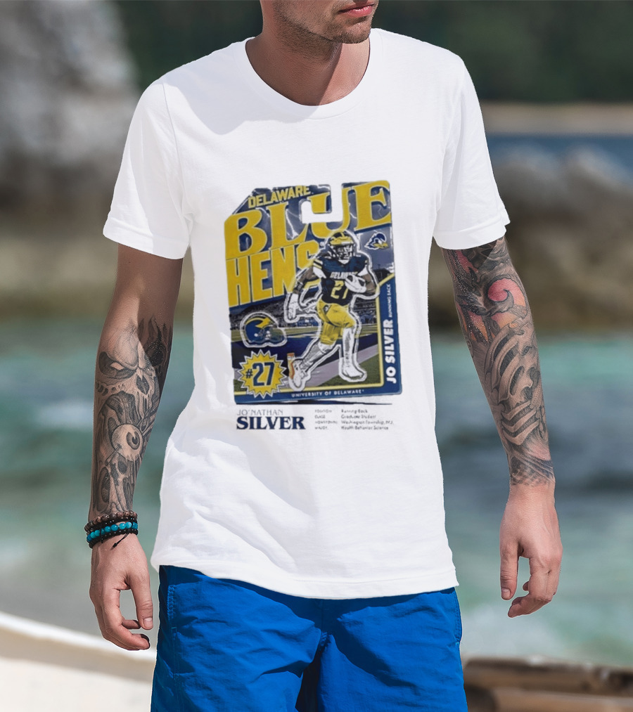 Delaware Blue Hens Jo Silver #27 University Of Delaware Football T-Shirt