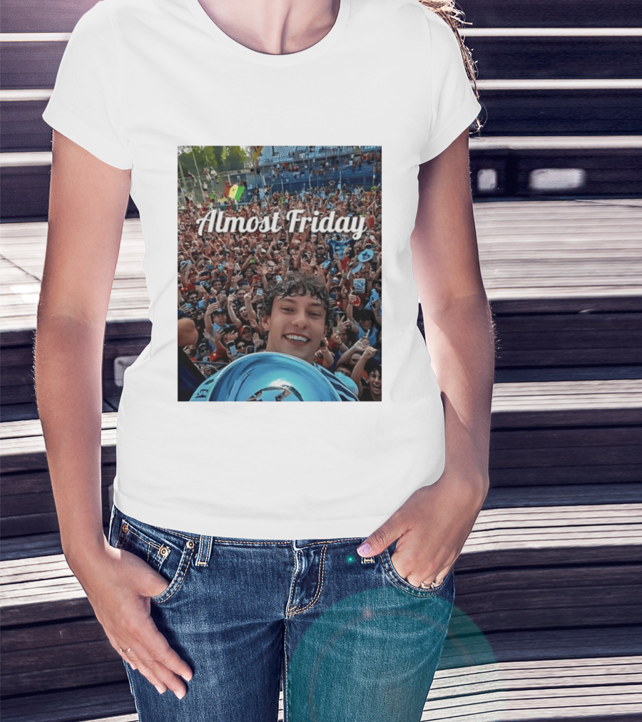 Kimi Antonelli Victory Selfie With Trophy After Winning 2026 Italian Grand Prix At Monza Almost Friday T-Shirt