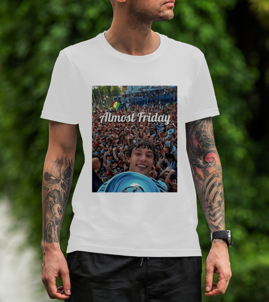 Kimi Antonelli Victory Selfie With Trophy After Winning 2026 Italian Grand Prix At Monza Almost Friday T-Shirt